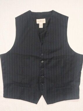 DENIM & SUPPLY Ralph Lauren Dark Blue Pinstripe Wool Formal Button Up Vest - XL